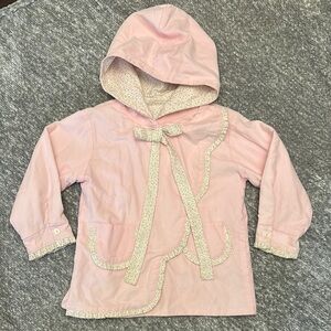 Red Beans Pink cord Hooded Jacket with floral ruffle trim and lining size 4